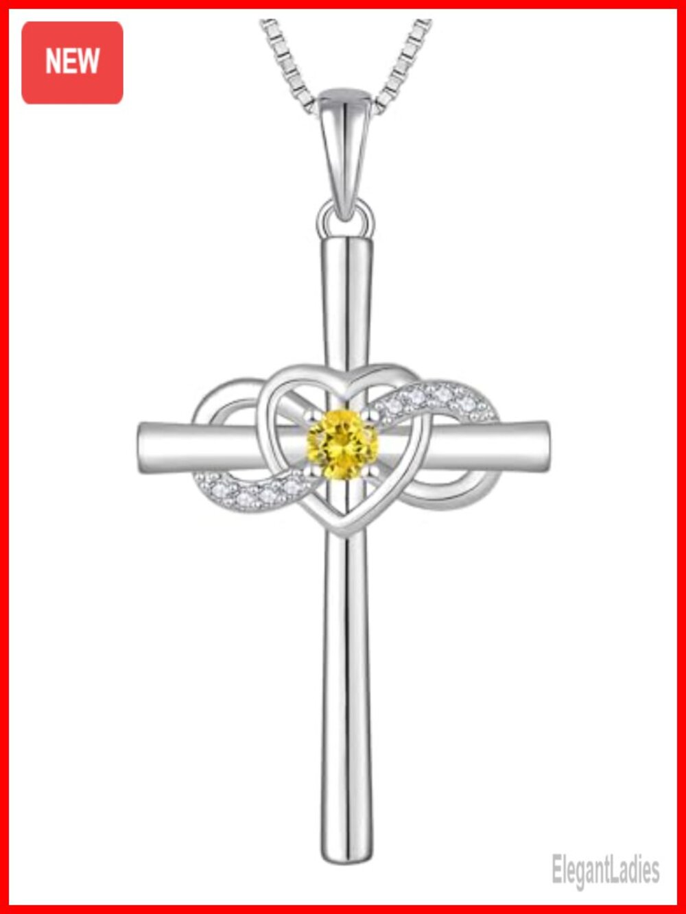YL Sterling Silver Cross Necklace Infinity Heart Crucifix Pendant Topaz 18in